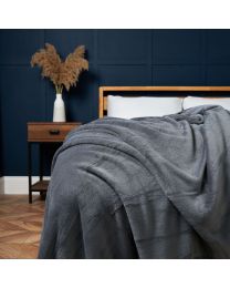 Microfleece Jumbo Throw, Charcoal Styled on Bed