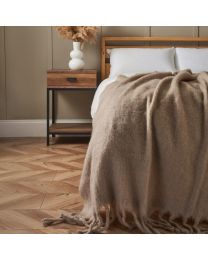 Mohair Tassel Throw, Taupe on bed