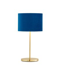 Oval Brass Stick Table Lamp with Velvet Shade - Blue
