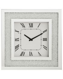 Square Mirrored Clock with Inlaid Small Crystal Style Frame - Silver