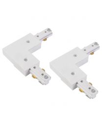 Pack of 2 L Shaped Connector for Single Circuit Mains Track - White