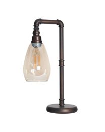Pippa Industrial Style Pipe Table Lamp with Glass Shade - Bronze