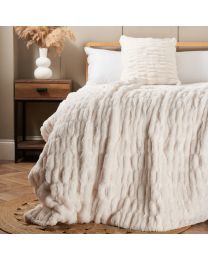 Ruched Faux Fur Throw, Cream