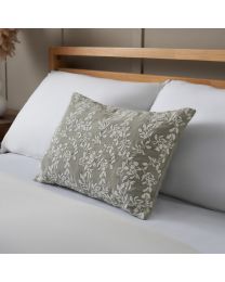 Rustic Floral Cushion, Sage on bed