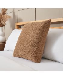 Really Soft Teddy Bear Fleece Cushion, Brown on bed