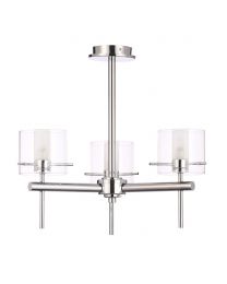 Lincoln 3 Light Bathroom Semi Flush Ceiling Light with Cylinder Glass Shades - Chrome 