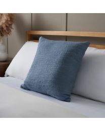 Textured Slub Cushion, Blue on bed