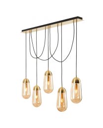 Visconte Bacoli 5 Light Diner Pendant Bar with Champagne Glass Shades - Brass
