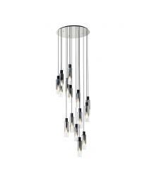 Visconte Fumo 15 Light Cluster Ceiling Pendant with Smoke Shades - Chrome