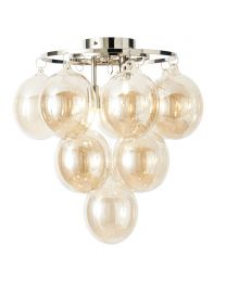 Visconte Maiori Small Flush Ceiling Light with Champagne Shades - Nickel