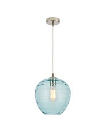 Visconte Sarno 1 Light Ceiling Pendant with Blue Glass Shade - Nickel
