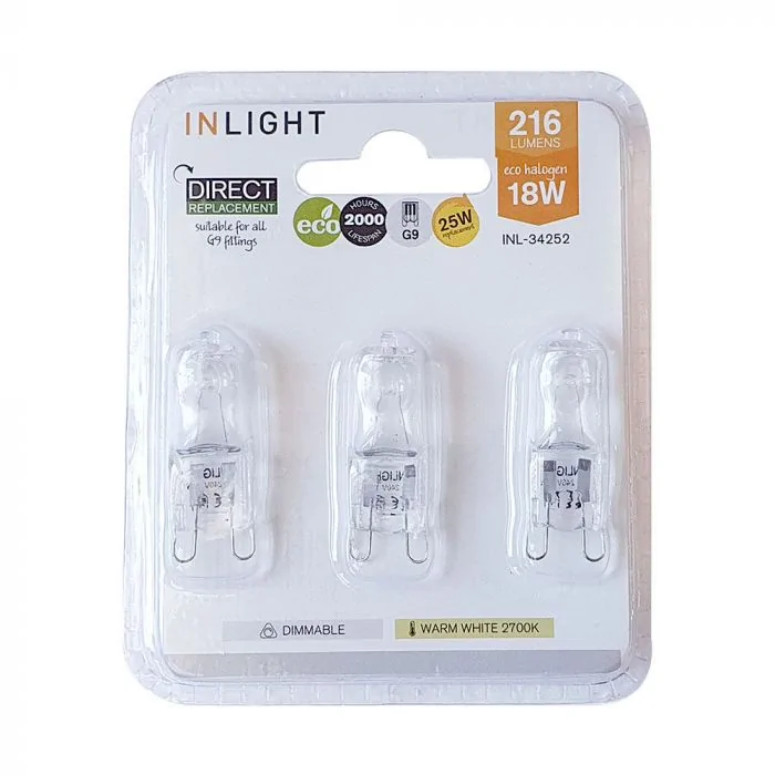 Oost Welkom Mislukking 3 Pack of 18 Watt G9 Eco Halogen Light Bulbs - Clear | Litecraft