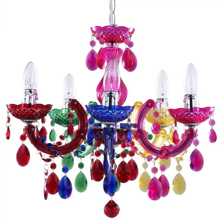 Marie Therese 5 Light Dual Mount, Multi Coloured Acrylic Chandeliers