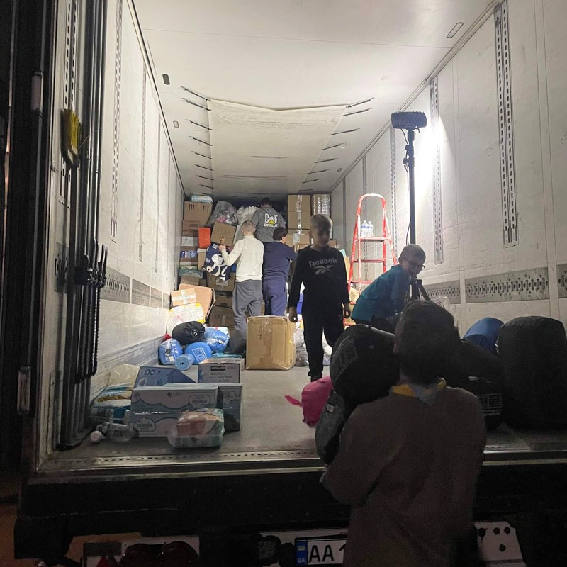The collection lorry for the donations collected for Ukrainian refugees