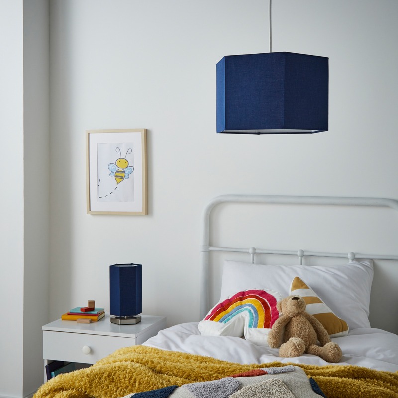 light up your space with colour. Blue hexagon ceiling and table light